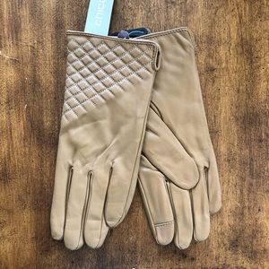 Chico's Butter Soft English Toffee Leather Woven Detail Gloves - L/XL